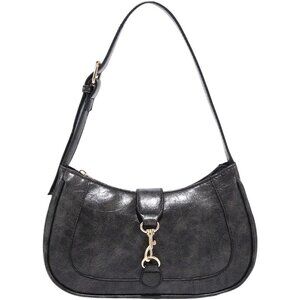 Women’s Pure Black Retro Vintage Hobo Bag  Elegant Underarm Purse & Shoulder Bag